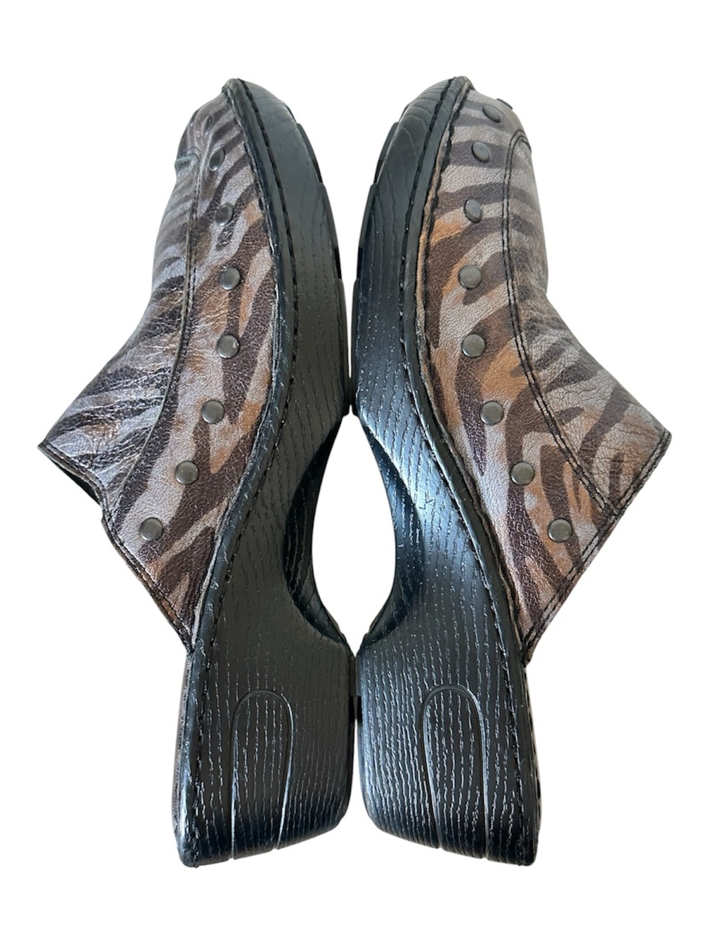 Born Wedge Metallic Brown Zebra Print Leather Clog Mules 9 (40.5) - Picture 6 of 11